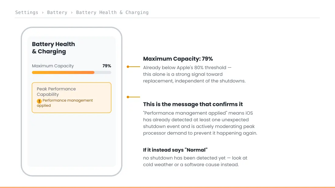 iPhone Peak Performance Capability battery health check