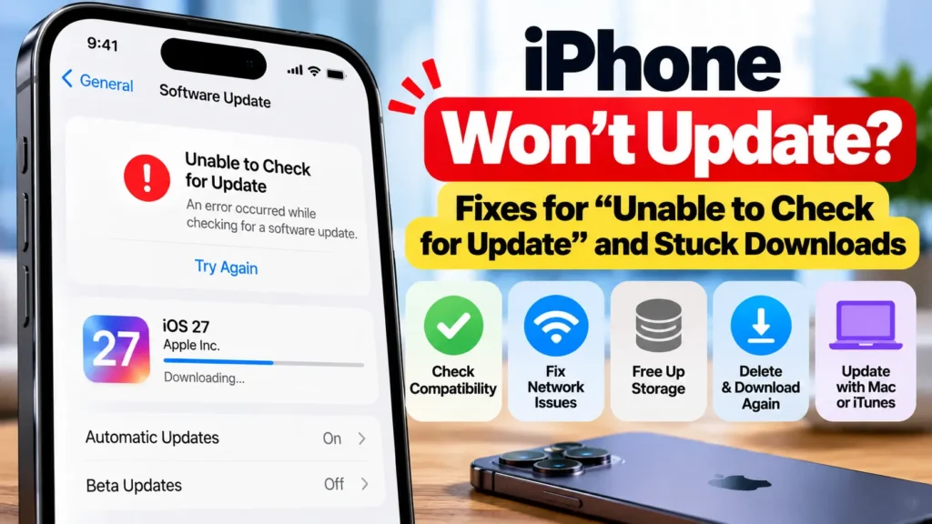 iPhone Won't Update? Fixes for "Unable to Check for Update" and Stuck Downloads 5 iPhone won't update – fix Unable to Check for Update and stuck iOS downloads