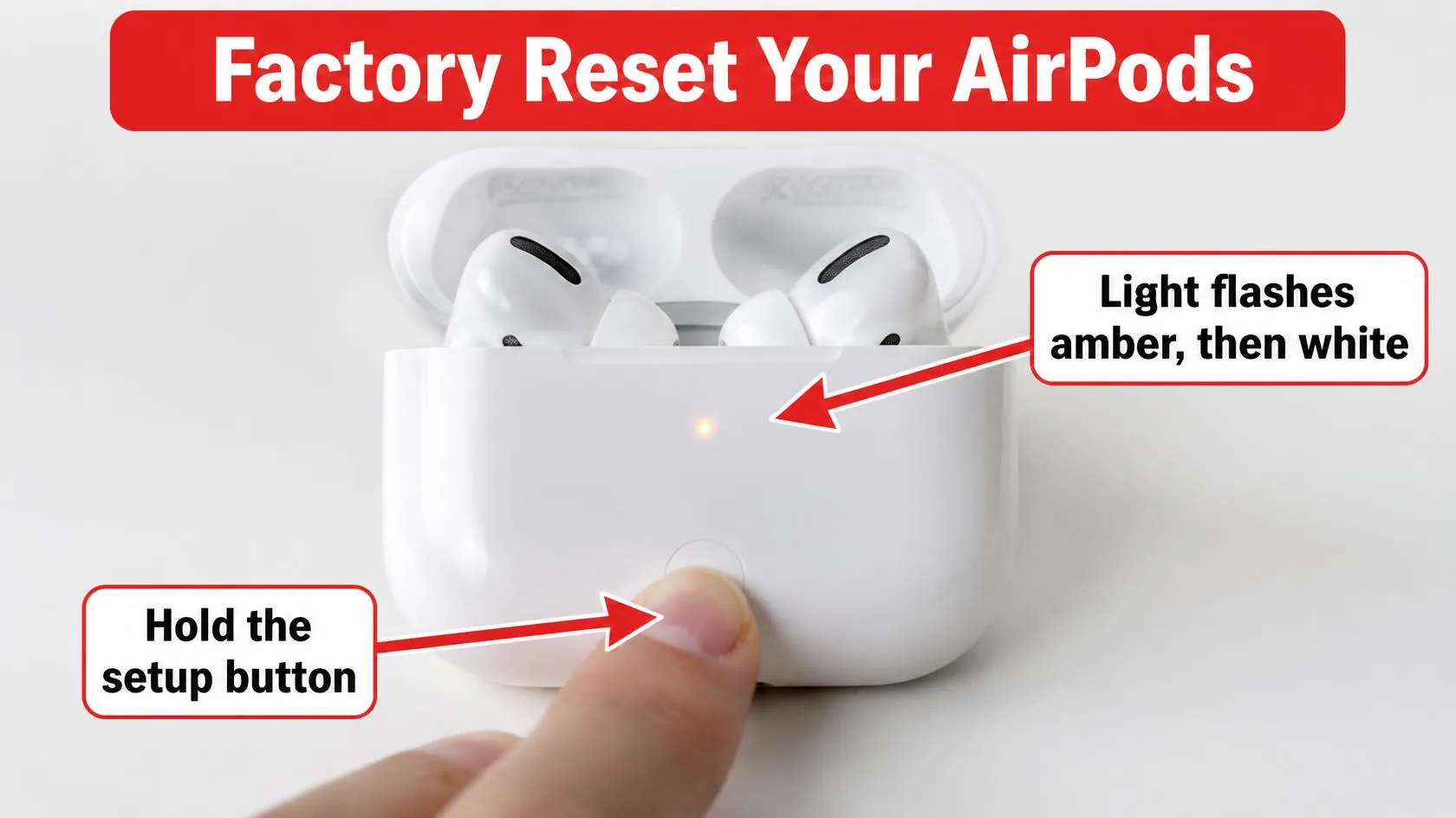 AirPods Won't Connect to iPhone? Here's the Exact Fix Order 4 Factory reset AirPods by holding the setup button until the light flashes amber then white