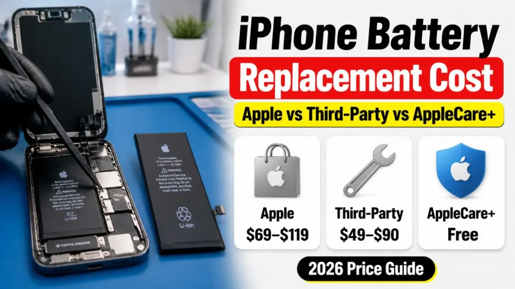 iPhone Battery Replacement Cost: Apple vs Third-Party vs AppleCare+ (2026 Price Guide) 2 iPhone battery replacement cost 2026 – Apple vs third-party vs AppleCare+